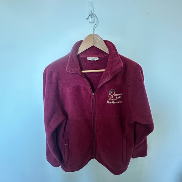 Vintage Fleece Sweater Northern Getaway Fleece Burgundy Cozy New Brunswick - Picture 8 of 14
